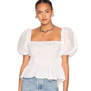 NWT ASTR the Label Savina White Puff Sleeve Smocked Top